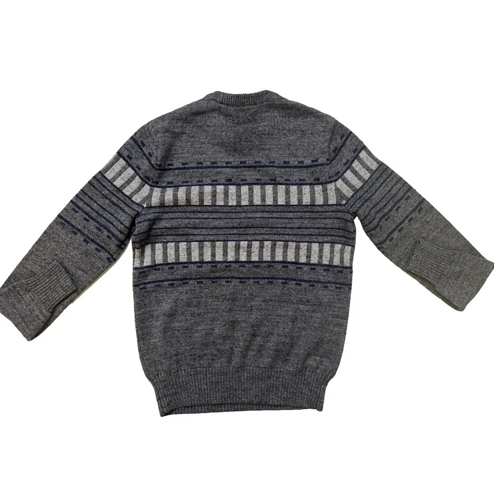 GAP Sweater Mens Small Gray Blue Fair Isle Stripe‎ Crewneck Knit Pullover NWT
